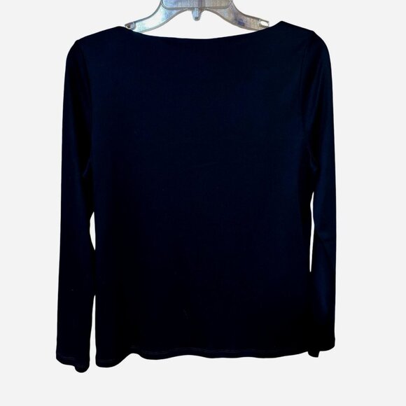 Talbots Petites Black Rhinestone Holiday Top PM Quiet Luxury Minimalist Chic - Picture 2 of 5